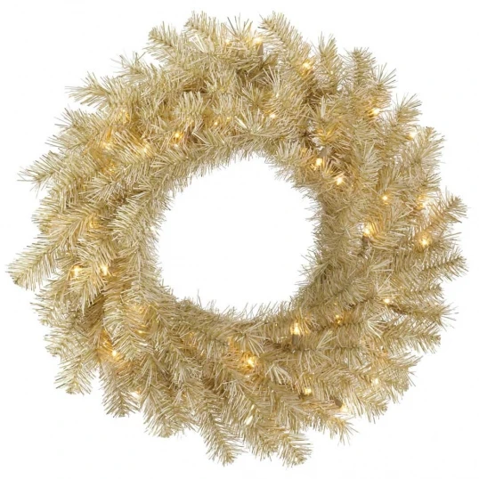 30 Inch White-Gold Tinsel Wreath: Clear LEDs 1 30 Inch White-Gold Tinsel Wreath: Clear LEDs