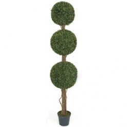 60 Inch Artificial Outdoor Boxwood Triple Ball Topiary: Potted