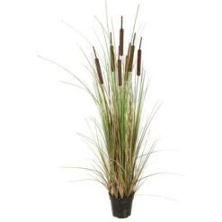 48 Inch Fire Retardant PVC Cattail Grass Bush: Potted (Set Of 3)