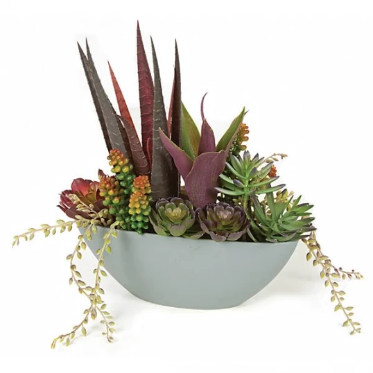 11 Inch Artificial Mixed Succulents In Grey Oval Planter - CLOSEOUT FINAL SALE 1 11 Inch Artificial Mixed Succulents In Grey Oval Planter - CLOSEOUT FINAL SALE