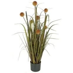 42 Inch Fire Retardant PVC Onion Grass With Pomp Balls: Potted (Set Of 4)
