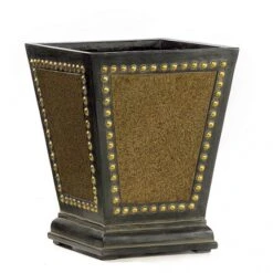 14 Inch Brown/Gold Fiberglass Leather Finish Square Pot