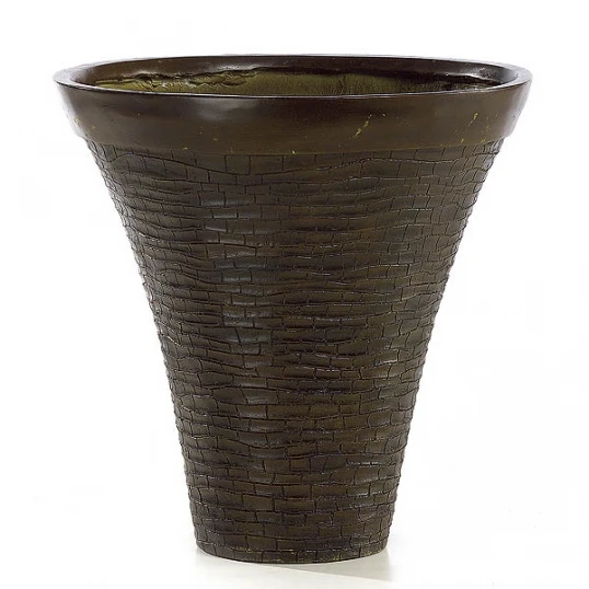 14.25 Inch Brown Fiberglass Carved Motif Planter: 13 Inch Inside Dia. 1 14.25 Inch Brown Fiberglass Carved Motif Planter: 13 Inch Inside Dia.