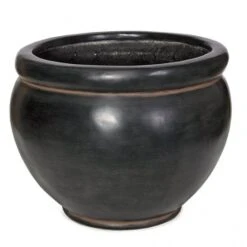 14H X 17.5W Inch Black/Rust Iron Fiberglass Planter: 15 Inch Inside Dia.