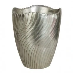 19H X 16W Inch Brushed Silver Fiberglass Planter: 14.25 Inch Inside Dia.