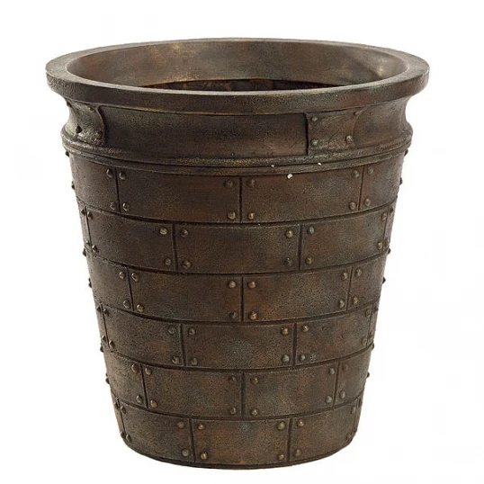 12.5 Inch Round Weathered Bronze Fiberglass Riveted Planter: 10.25 Inch Inside Dia. 1 12.5 Inch Round Weathered Bronze Fiberglass Riveted Planter: 10.25 Inch Inside Dia.
