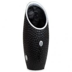 27 Inch Black/Silver Fiberglass Contempo Vase: 11x7.75 Inch Inside Dia.