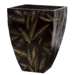 21 Inch Black/Gold Fiberglass Planter With Gold Leaf Design