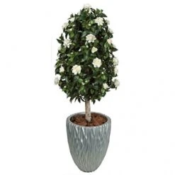 4.5 Foot Outdoor Artificial White Gardenia Topiary: Potted