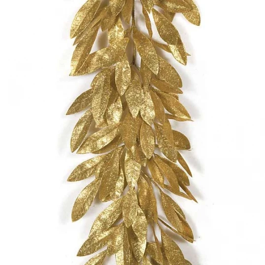 6 Foot Glittered Gold Bay Leaf Garland (Set Of 2) 2 6 Foot Glittered Gold Bay Leaf Garland (Set Of 2) - Image 2