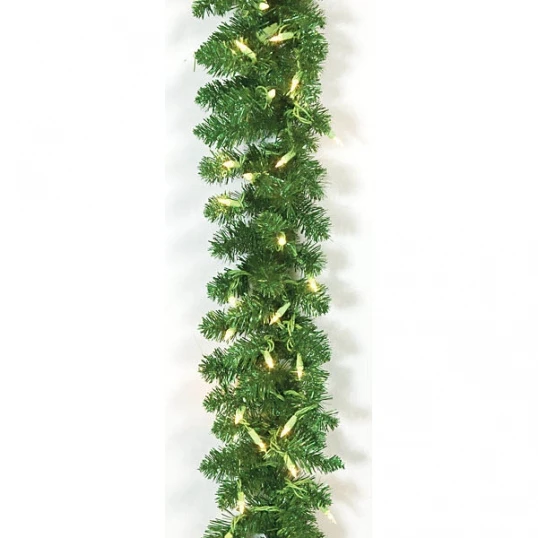 9 Foot X 7 Inch Green Tinsel Garland: Clear Lights 1 9 Foot X 7 Inch Green Tinsel Garland: Clear Lights