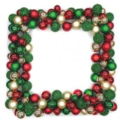 36 Inch Mixed Ornament Ball Square Wreath: Red/Green/Gold