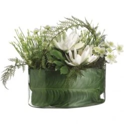 18 Inch Water Lily, Allium, & Lace Fern In Glass Container