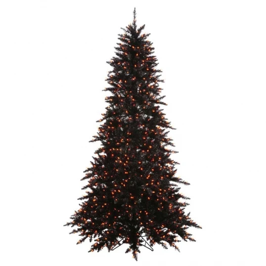 5.5 Foot Slim Black Fir Tree: Orange Lights 1 5.5 Foot Slim Black Fir Tree: Orange Lights