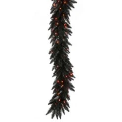 9 Foot X 14 Inch Black Fir Garland: Orange Lights