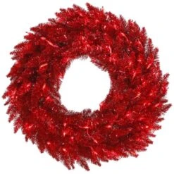 48 Inch Tinsel Red Wreath: Red LEDs