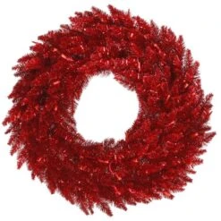 24 Inch Tinsel Red Wreath: Unlit