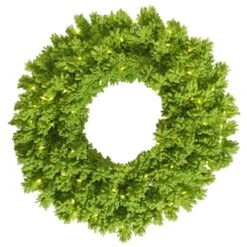 30 Inch Flocked Lime Fir Wreath: Lime LEDs