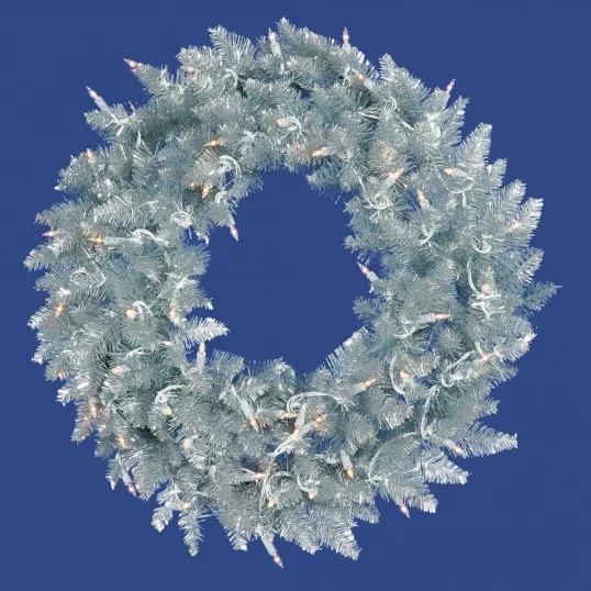 30 Inch Silver Fir Wreath: Clear Lights 1 30 Inch Silver Fir Wreath: Clear Lights