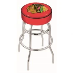 25 Inch Red Chicago Blackhawks Chrome 2-Ring Base Swivel Bar Stool