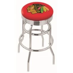 L7C3 - 30 Inch Chrome 2-Ring (Red) Chicago Blackhawks Swivel Counter Stool