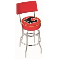 30 Inch Chrome 2-Ring Calgary Flames Swivel Counter Stool W/ Back