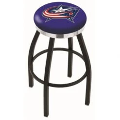 25 Inch Black Columbus Blue Jackets Swivel Bar Stool W/ Chrome Accent Ring