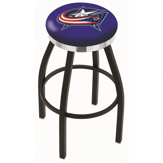 25 Inch Black Columbus Blue Jackets Swivel Bar Stool W/ Chrome Accent Ring 1 25 Inch Black Columbus Blue Jackets Swivel Bar Stool W/ Chrome Accent Ring
