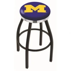 25 Inch Black Michigan Swivel Bar Stool W/ Chrome Accent Ring