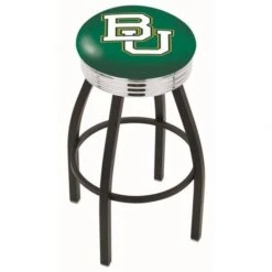 30 Inch Black Baylor Swivel Counter Stool W/ Chrome Ribbed Accent