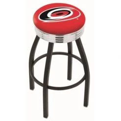 25 Inch Black Carolina Hurricanes Swivel Bar Stool W/ Chrome Ribbed Accent