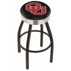 25 Inch Black Oklahoma Swivel Bar Stool W/ Chrome Ribbed Accent