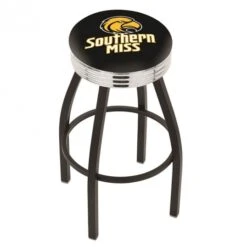 25 Inch Black Southern Miss Swivel Bar Stool W/ Chrome Ribbed Accent