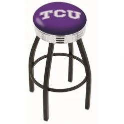 30 Inch Black TCU Swivel Counter Stool W/ Chrome Ribbed Accent