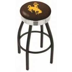 30 Inch Black Wyoming Swivel Counter Stool W/ Chrome Ribbed Accent