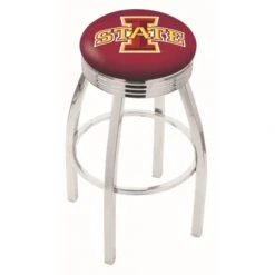 25 Inch Chrome Iowa State Swivel Bar Stool W/ Ribbed Accent
