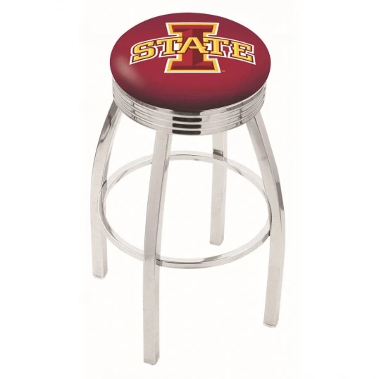 25 Inch Chrome Iowa State Swivel Bar Stool W/ Ribbed Accent 1 25 Inch Chrome Iowa State Swivel Bar Stool W/ Ribbed Accent