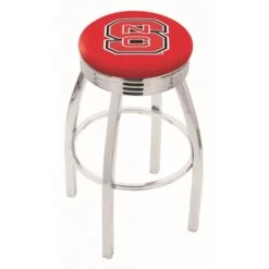 30 Inch Chrome North Carolina State Swivel Counter Stool W/ Ribbed Accent