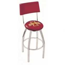 25 Inch Chrome Iowa State Swivel Bar Stool W/ Back