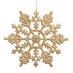 8 Inch Antique Gold Glitter Snowflake Ornament: Set Of 12
