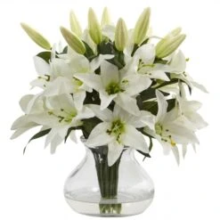 13.5 Inch White Lily Arrangement With Vase