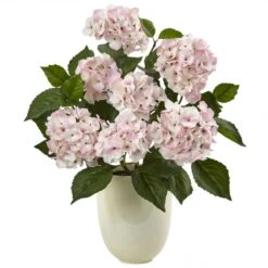 22 Inch White, Pink Hydrangea In White Planter