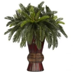 29 Inch Cycas Palms In Bamboo Vase