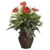 26 Inch Mixed Greens And Anthurium In Decorative Vase