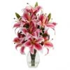 18.25 Inch Indoor Silk Rubrum Lily With Decorative Vase