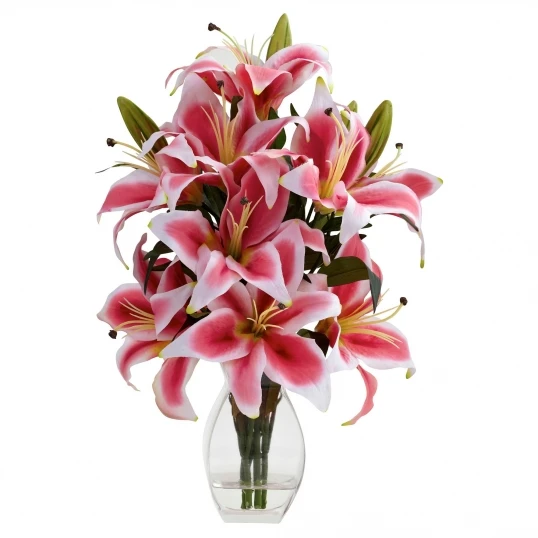 18.25 Inch Indoor Silk Rubrum Lily With Decorative Vase 1 18.25 Inch Indoor Silk Rubrum Lily With Decorative Vase