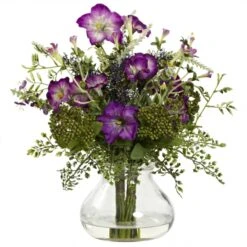 15 Inch Silk Indoor Mixed Morning Glory In Decorative Vase