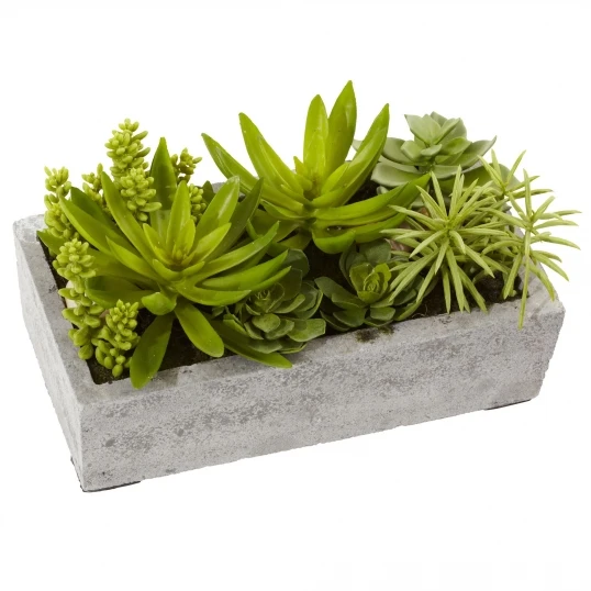 6.5 Inch Indoor Silk Succulent Garden Arrangement In Concrete Planter 1 6.5 Inch Indoor Silk Succulent Garden Arrangement In Concrete Planter