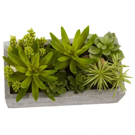 6.5 Inch Indoor Silk Succulent Garden Arrangement In Concrete Planter 2 6.5 Inch Indoor Silk Succulent Garden Arrangement In Concrete Planter - Image 2