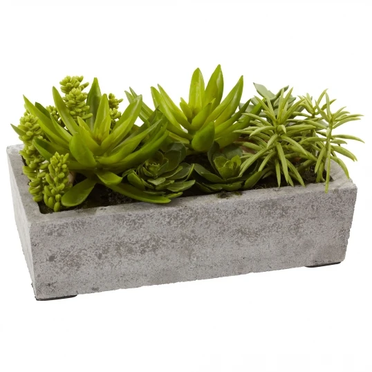 6.5 Inch Indoor Silk Succulent Garden Arrangement In Concrete Planter 3 6.5 Inch Indoor Silk Succulent Garden Arrangement In Concrete Planter - Image 3